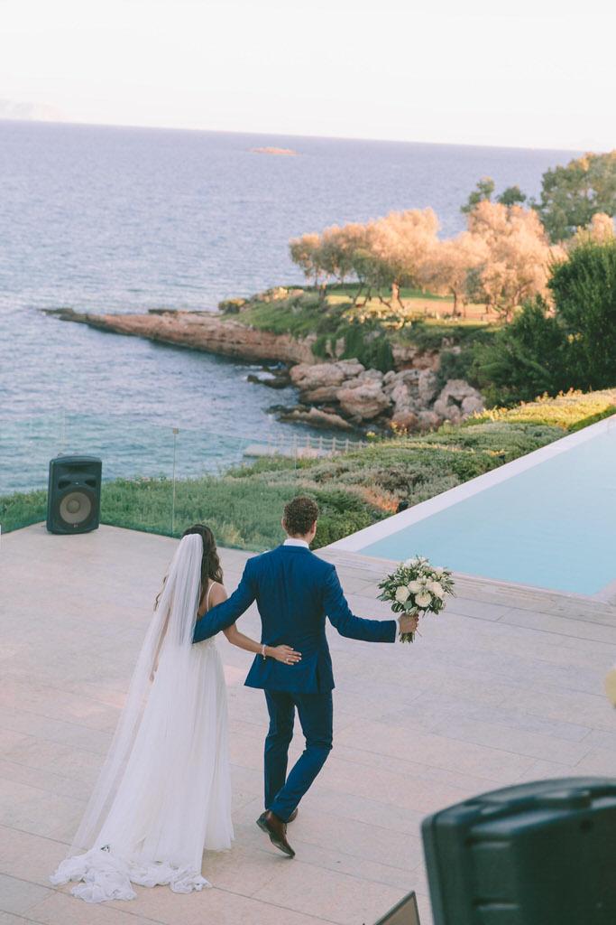 Destination olive leaf wedding on the Athens Riviera in Greece